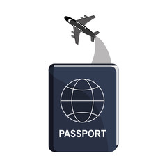 flat design passport and airplane  icon vector illustration