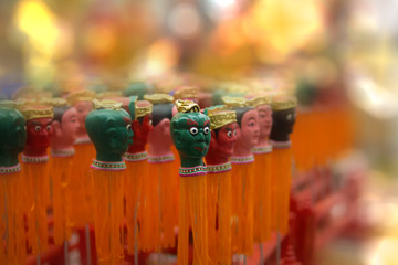 Chinese soldiers sculpture.
Selective focus on Chinese soldiers sculpture at the shrine during vegetarian festival,Phuket,with bokeh and blurred background