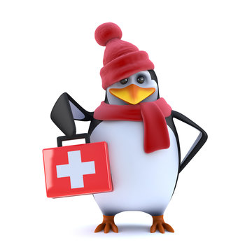 3d Winter penguin brings first aid