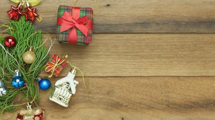 Christmas and happy new year concept with wooden background