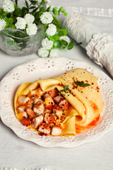 pancake with chicken still life of Provence, rustic, gourmet, restaurant,