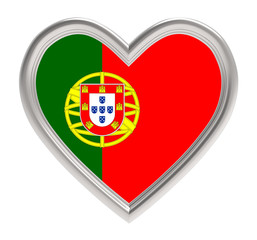 Obraz premium Portuguese flag in silver heart isolated on white background. 3D illustration.