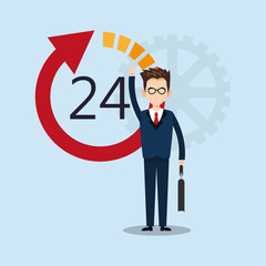 flat design business person with 24h service and office related icons vector illustration