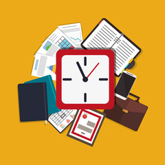flat design clock with office related icons vector illustration