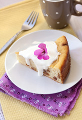 Sweet cottage cheese pudding with raisins