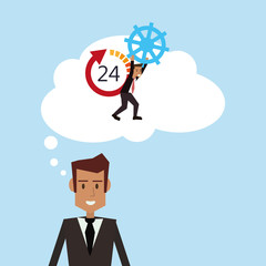 flat design business person with gear and office related icons vector illustration