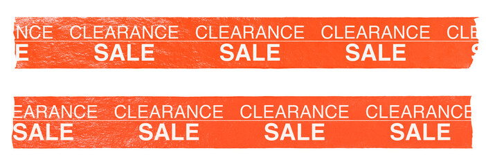 Glossy adhesive tapes with words "clearance sale" on white background