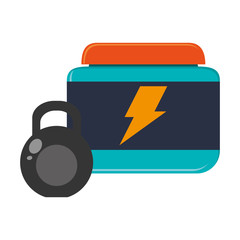 flat design protein dietary supplement and kettlebell  icon vector illustration