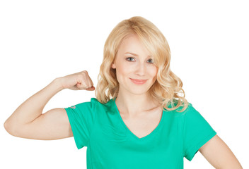 young sport woman showing her biceps