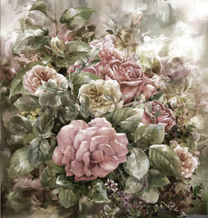 Bukiet róż w stylu malarstwa akwarelowego. Malarstwo cyfrowe - 120814720