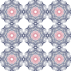 Seamless vector background with ethnic pattern. Damask round floral ornament.