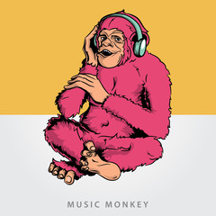 Monkey with headphones vector illustration