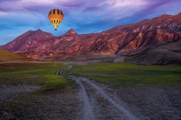 hot air balloon in nature landscape 