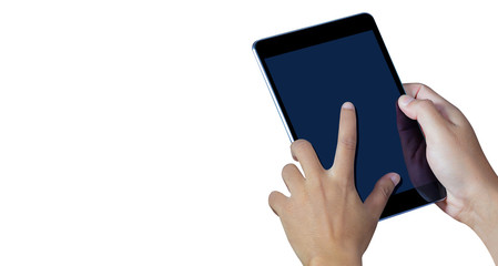 Hand holding the digital tablet