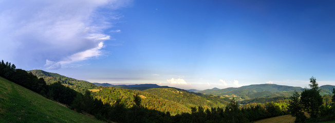 Colorful sunset over the hills in Alsace