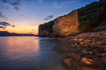 Fototapeta na wymiar Ruin on Marathonisi island in Zakynthos, Greece.