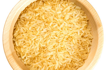 Organic rice on white background.