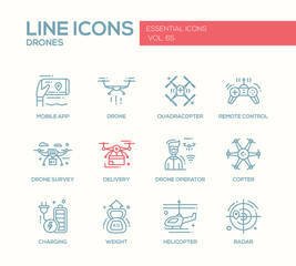 Drones - line design icons set