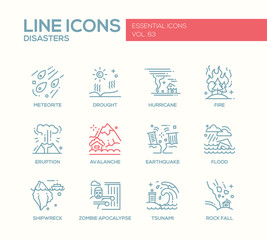 Disasters - line design icons set