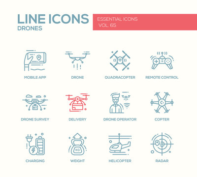 Drones - line design icons set