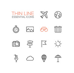 Fototapeta premium Travel Symbols - thick line design icons set