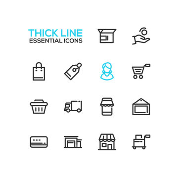 Shopping and Delivery Symbols - thick line design icons set
