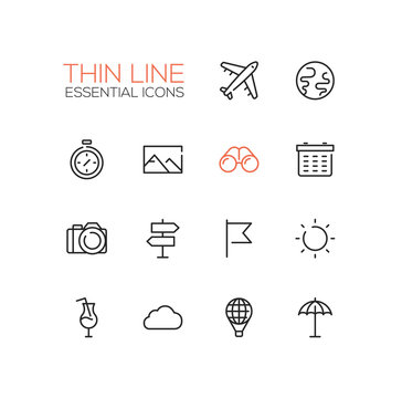 Travel Symbols - thick line design icons set