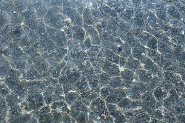Pebbles and sand in a clear sea water. Sea bottom