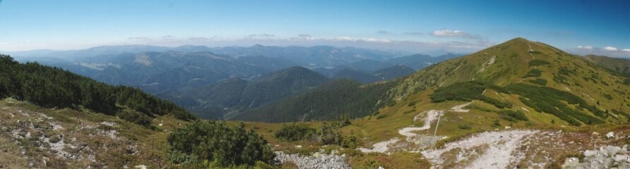 Fototapeta na wymiar nord and east panorama view from Velka Chochula in Nizke Tatry mountains in Slovakia