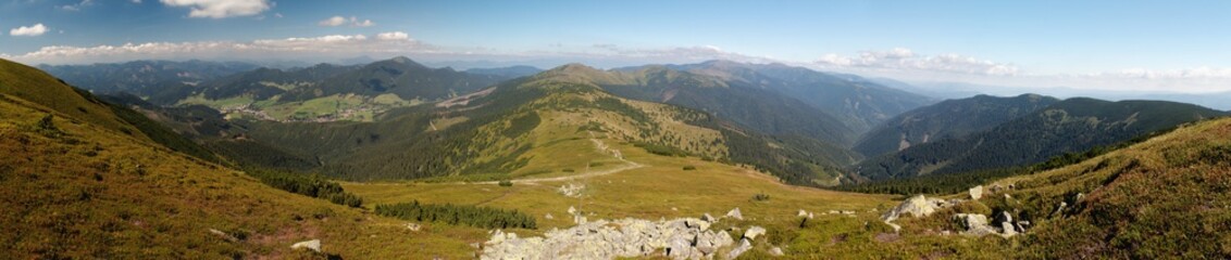 Fototapeta na wymiar east panorama view from Kosarisko in Nizke Tatry mountains in Slovakia