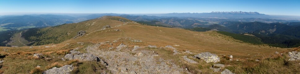 west panorama view from summit of Kralova hola in Nizke Tatry mountains in Slovakia © rihas