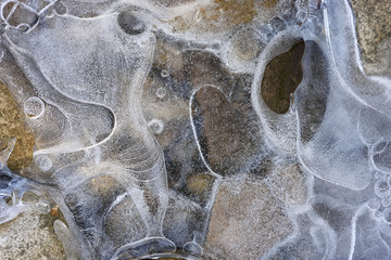 Nature Background of Frozen Stream in Winter
