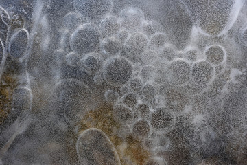 Nature Background of Bubbles in Frozen Pond