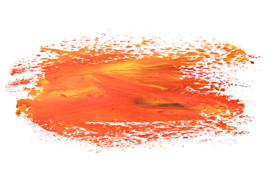 photo orange grunge brush strokes oil paint isolated on white background
