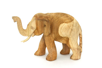 natural color teak wood elephant on white background