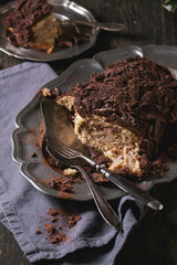 Sliced christmas chocolate yule log