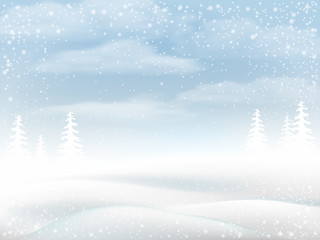 Winter snowy rural landscape. Vector bakground for greeting card.