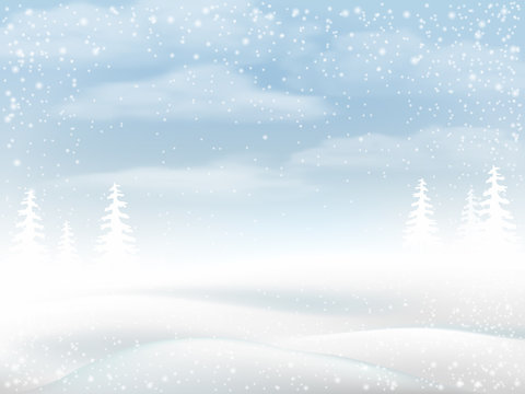 Winter Snowy Rural Landscape. Vector Bakground For Greeting Card.