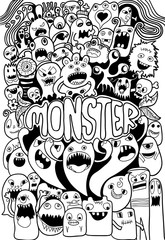 Vector illustration of Monsters and cute alien friendly, cool, cute hand-drawn