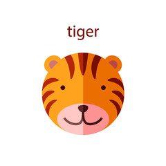 Line Animal Head Icon Set. Vector Illustration. Tiger
