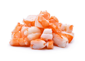 Cooked shrimps isolated on white background.