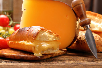 Fresh toast with cheese on brown vintage background © wideonet