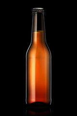 Bottle of beer or cider with clipping path isolated on black background