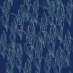 Flowers on the meadow. Chaotic seamless pattern. Vector illustration