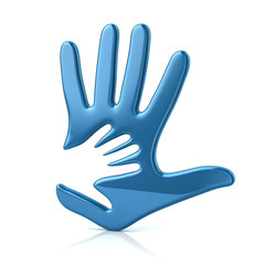 3d illustration of blue adult and kid hand