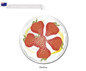 Pavlova Meringue Cake With Strawberries, New Zealand Dessert