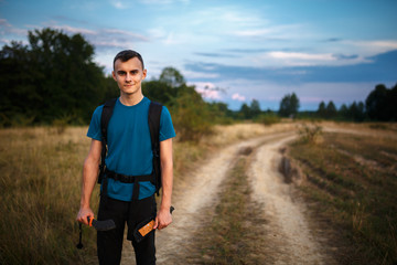 Teenager hiker in the countryside