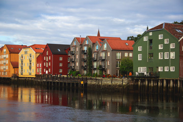 Fototapeta na wymiar A different colored houses in Trondheim, Norway