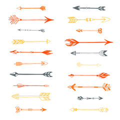Tribal arrows set. Different native american arrows collection. Decorative vector stylized illustration of booms. Design elements for packaging, books, textile. Painted arrows, boho style.