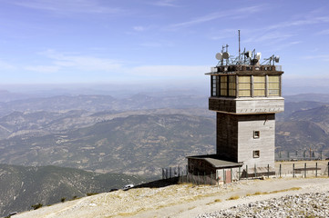 Fototapeta na wymiar Antenna radio and reception facilities and weather station of Mount Ventoux